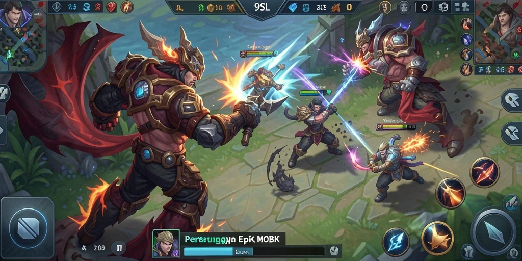 Tangkapan layar gameplay 9SL yang menampilkan aksi seru di medan perang MOBA.