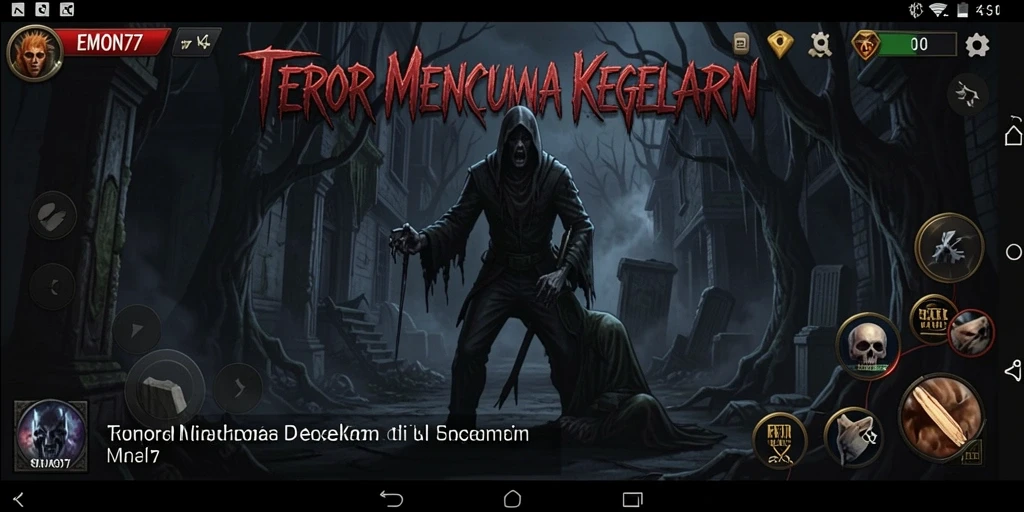 Screenshot EMON77 menampilkan suasana menakutkan dan gameplay yang mencekam.