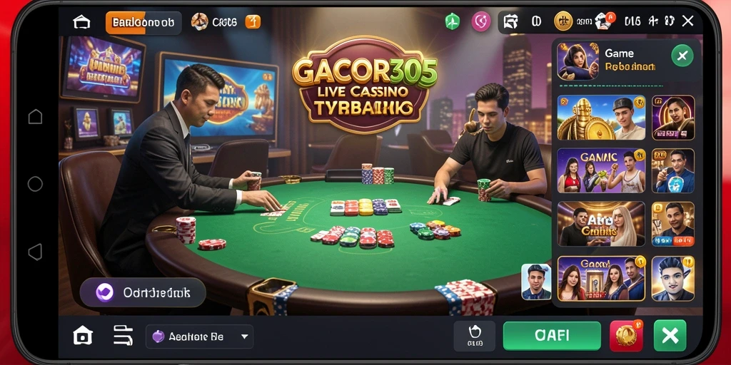 Screenshot GACOR305 menampilkan dealer live yang berinteraksi dengan pemain dalam permainan kasino.