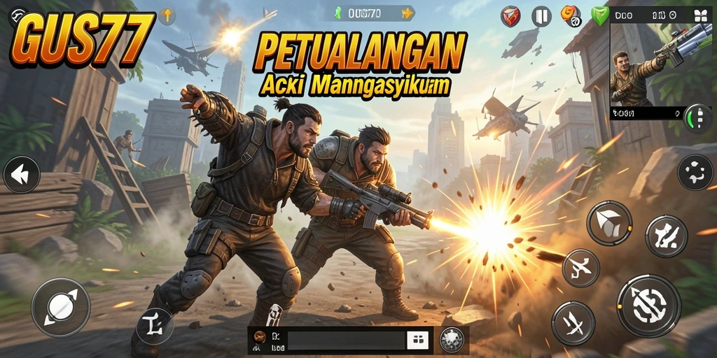 Tampilan aksi mendebarkan dalam gameplay GUS77.