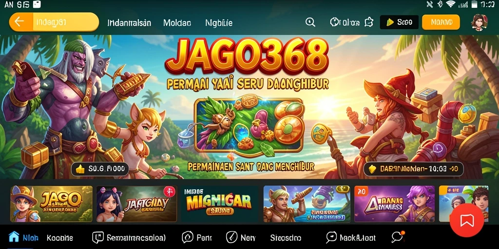 Screenshot utama JAGO368 menampilkan antarmuka gameplay yang ceria dan interaktif.