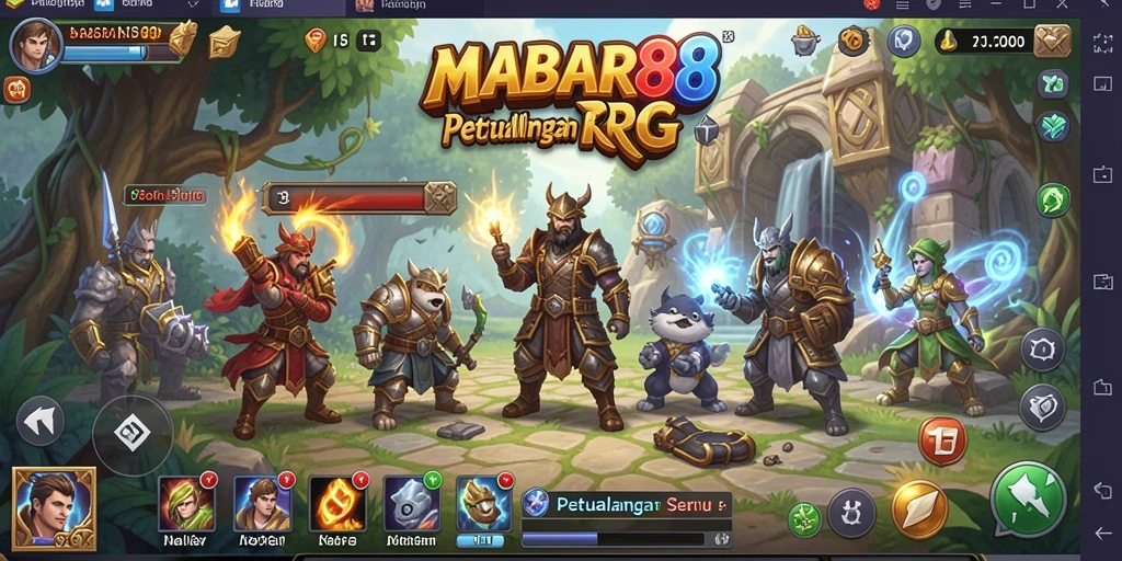 Tampilan gameplay epik MABAR88 dengan pertarungan seru di dunia fantasi.
