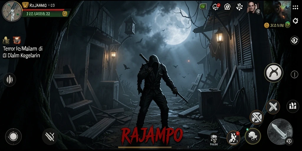 Tangkapan layar gameplay RAJAMPO menunjukkan suasana Horror yang mencekam.