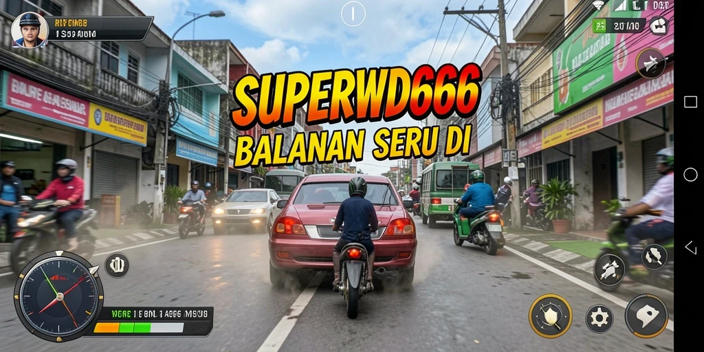 Tampilan gameplay seru dari SUPERWD666 saat balapan di lintasan.